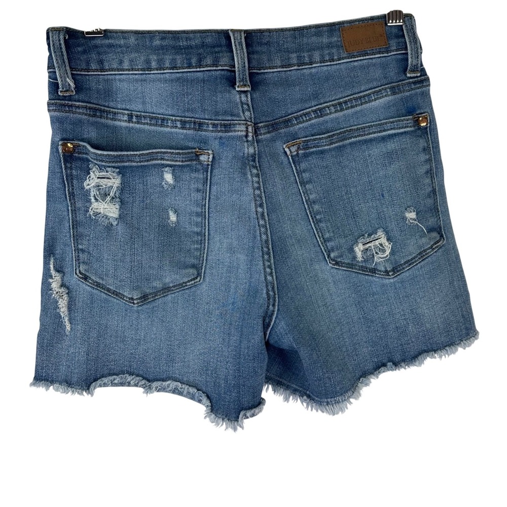 Judy Blue Distressed Denim Shorts Medium Wash Frayed Hem JB150122 Womens S - Picture 3 of 7